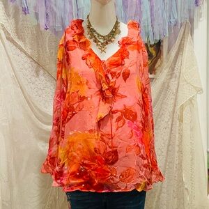 Silkland Vintage Rare Silk Whimsical Fairy Mermaid Sequin Floral Blouse